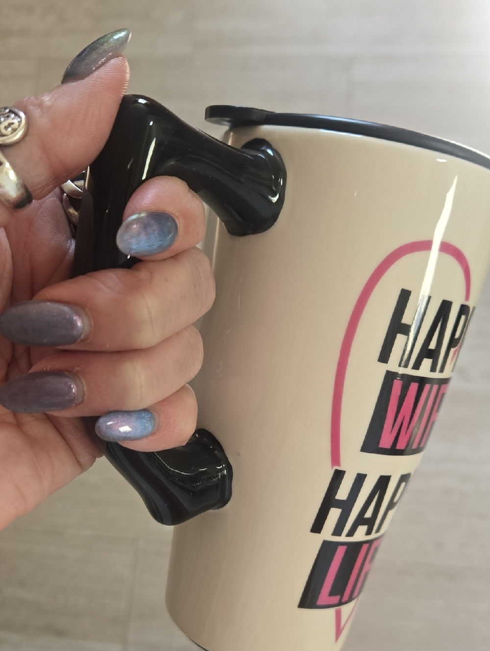 "Happy Wife Happy Life" Tall Ceramic Travel Mug - Picture 3 of 7